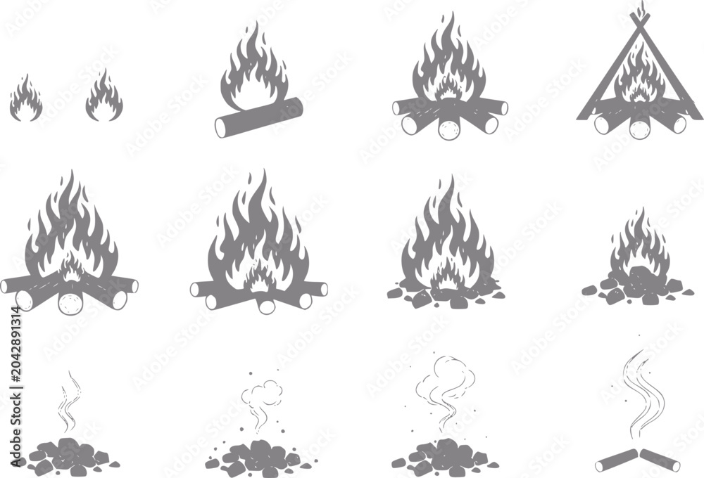 Obraz premium Collection of campfire and fire in various styles