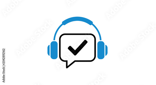 Schilderij op canvas A blue headset icon combined with a speech bubble and a check mark symbol