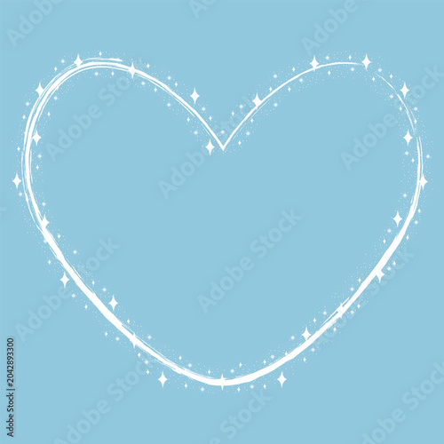 Sparkling White Love Heart Border Frame With Glitter Stars