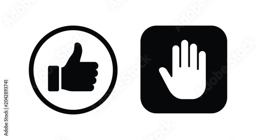 Quadro su tela allow deny icons in black and white silhouette thumbs hand gesture circle square