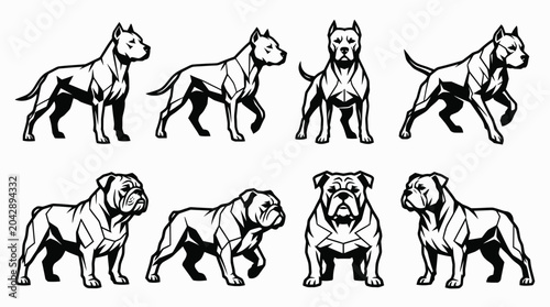 Foto Pitbull and Bulldog Dog Breed Silhouettes Collection