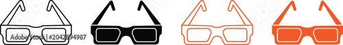 Photography 3d glasses icon set