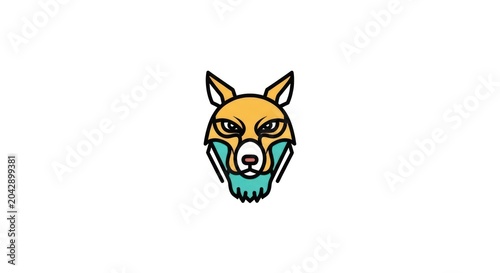 Cartoon fox head with blue mouth.