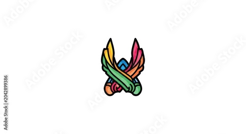 Colorful abstract winged symbol icon.