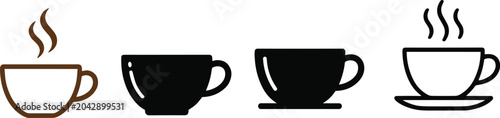 Foto Coffee Cup Icon Set with Steaming Hot Beverage Mug Illustrations in Flat and Out