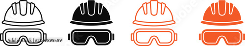 Construction helmets and safety goggles icon set