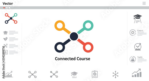 Fotografía A digital interface showing a central network icon for educational learning modu