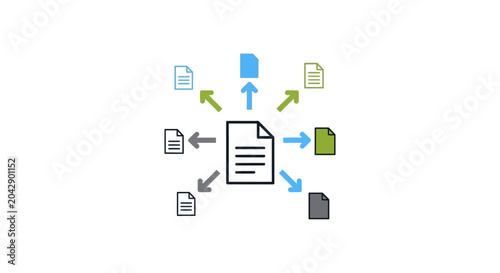 Obraz na płótnie A central document icon distributing information to multiple smaller file icons