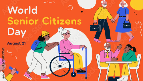 World Senior Citizens Day, elderly people, seniority, August 21, celebration, illustration