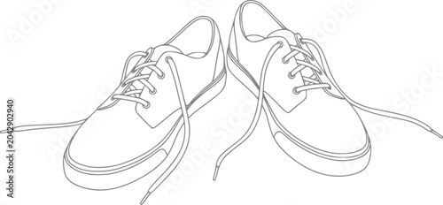 Quadro su tela Line of two casual sneakers with untied laces