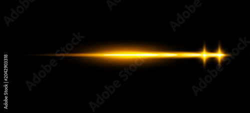 Abstract Golden Light Flare Streak with Sparkle on Black Background