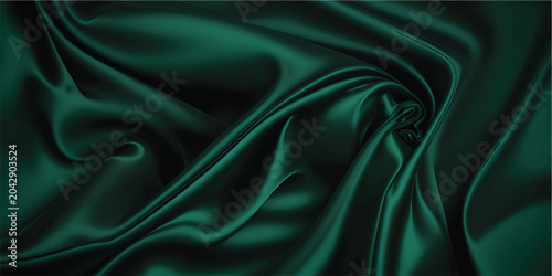 Photography Deep emerald green silk fabric background flowing gently in dark room lighting for luxury textile mood