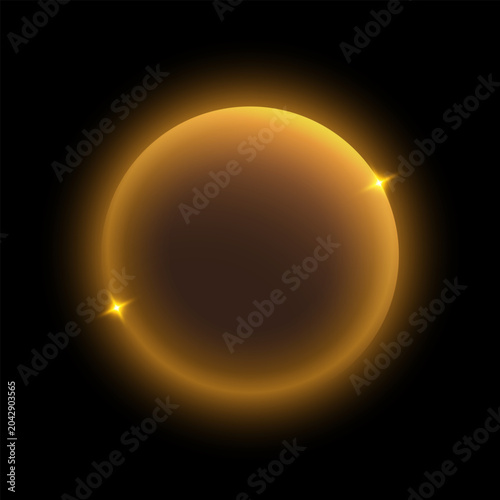 Abstract Golden Eclipse Glow Circle with Sparkles on Black Background