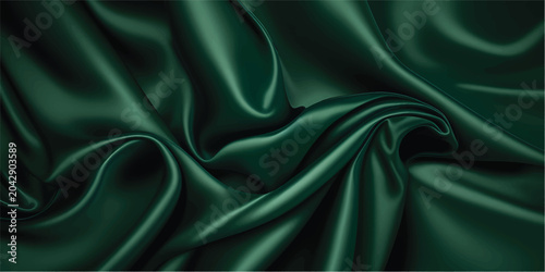 Obraz na plátně Elegant green silk satin fabric background with smooth shiny waves, soft texture