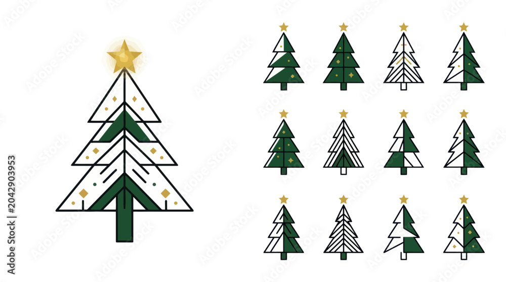 Obraz premium Christmas Tree Collection: Festive Holiday Vector Icons and Illustrations
