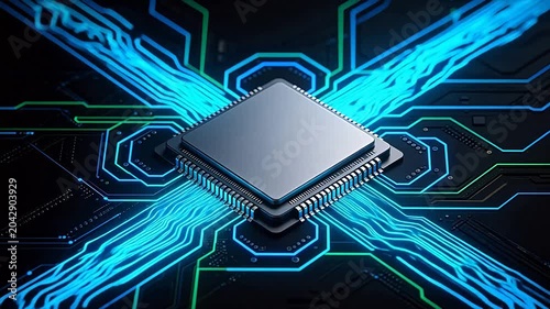 Microchip with glowing circuit lines
