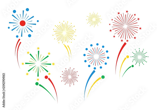 Colorful Fireworks Display Vector Illustration on White Background.