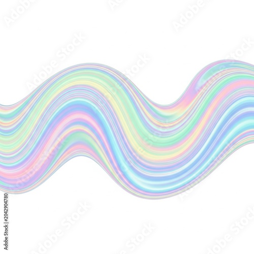 Abstract holographic wave pattern with iridescent pastel colors on a white background