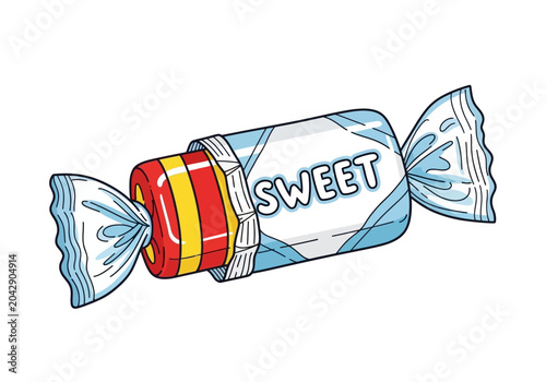 Foto Sweet Candy in Wrapper Hand Drawn Illustration.