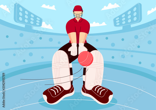 Bilde på lerret Vector illustration of a cricket fielder catching a ball