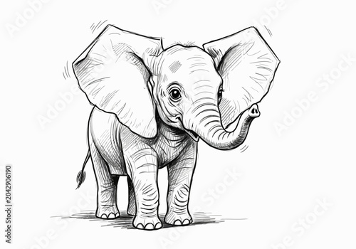 Canvas-taulu Adorable Baby Elephant Sketch with Large Ears and Playful Trunk.