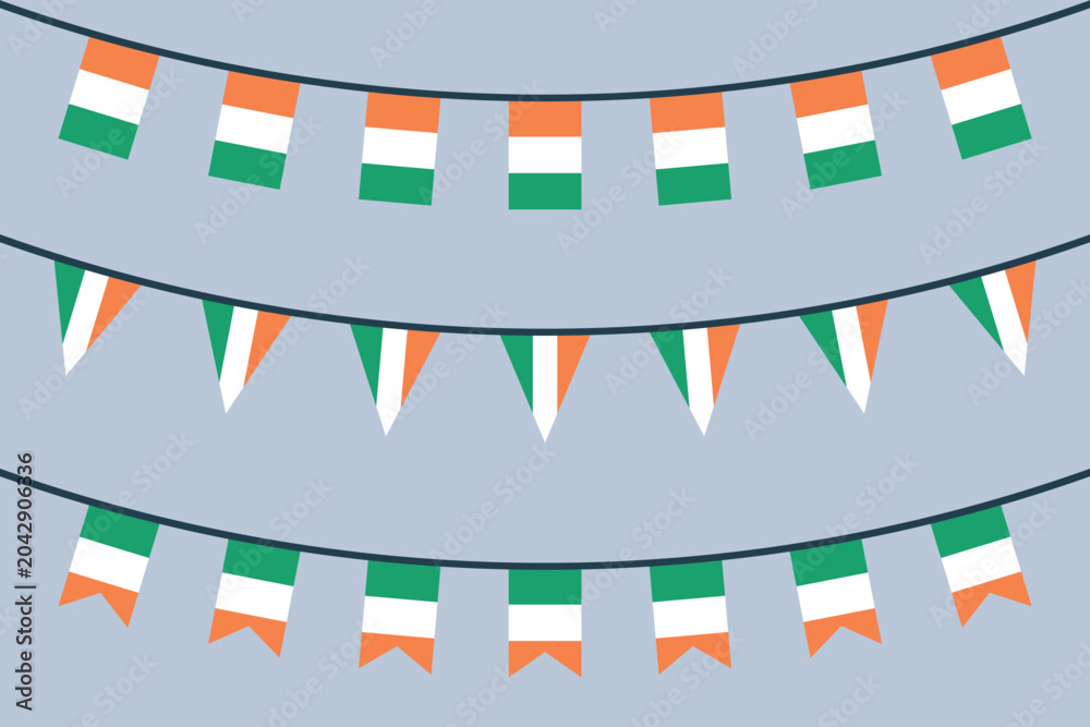 Fototapeta premium Ireland flag bunting icons set, symbols of the flag of Republic of Ireland