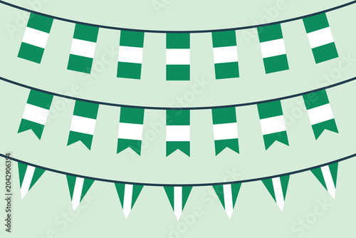 Nigeria flag bunting icon set, flag of the Federal Republic of Nigeria symbols