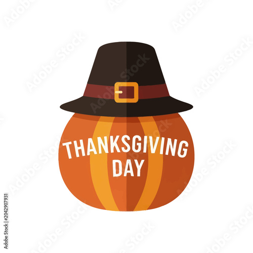 Принти на полотні Pumpkin wearing pilgrim hat Thanksgiving.