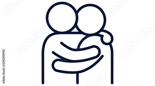 Two figures embracing in warm hug outline icon