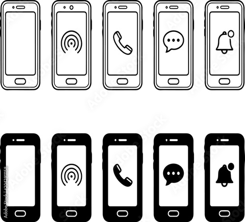 Mobile Phone Communication Outline Icon Collection