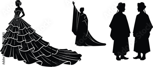 Fotografie Elegant Fashion Woman and Traditional Cultural Character Silhouette Collection w