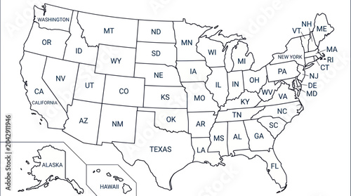 Obraz na płótnie United States of America map with state borders and names