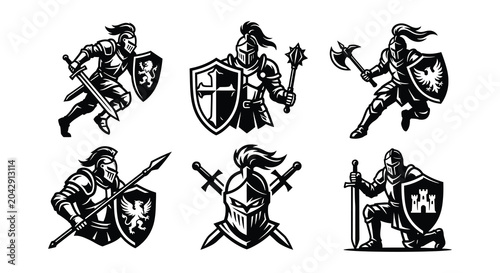 Canvas Print Knights in armor vector set medieval warriors