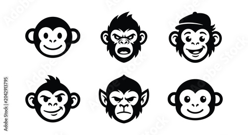 Canvas Print Monkey faces vector illustration animal primate expression