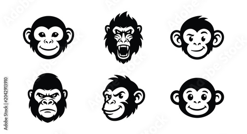 Fotografi Monkey faces vector illustration animal primate expression