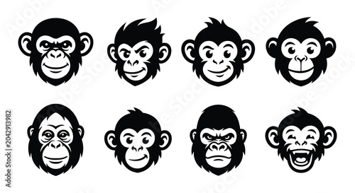 Tablou pe pânză Monkey faces vector illustration animal primate expression