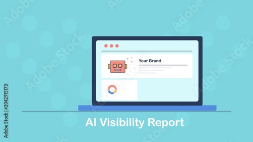 AI visibility report, brand mention and search appearance data on laptop interface, SEO expert reviews performance document.