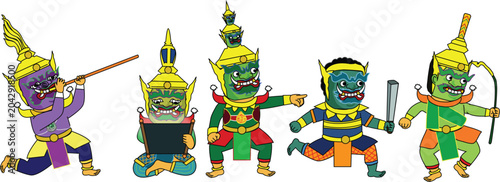 cartoon Ravana and the Giants: Ancient Thai Literature and Khon Performance.