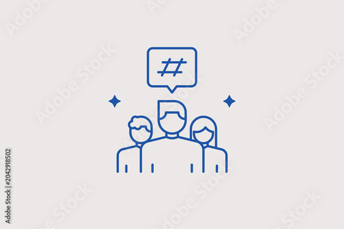 Quadro em tela Group of protesters with a collective hashtag speech bubble line icon for community community network building