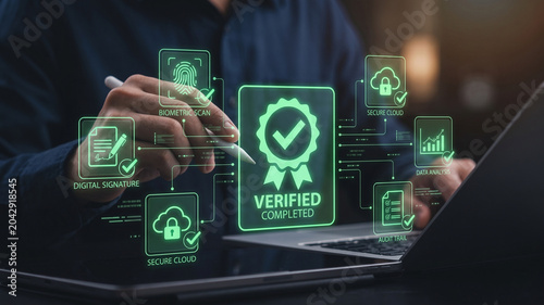 Картината върху платно iso quality certification compliance interface featuring digital audit documenta