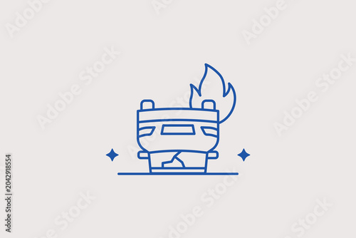 Bild auf Leinwand Overturned burning vehicle line icon for violent civil disorder crisis tracking