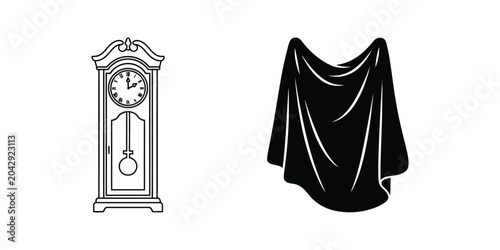 Bild auf Leinwand Grandfather clock and draped black fabric illustration