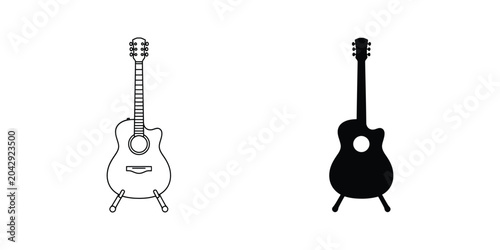 Black and white acoustic guitar silhouette icons