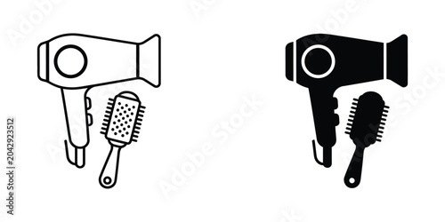 Hair dryer with brush and comb set icons
