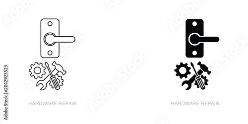 Minimalist door handle icons with repair tools illustration