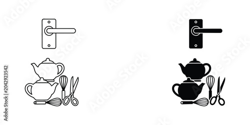 Minimalist kitchen and door handle icons set