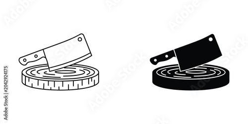 Photos Chef's knife chopping on wooden cutting board