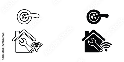 Fotografija Smart home lock and wifi network house icon set