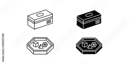 Isometric tech icons set with matching box designs