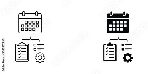 Calendar and checklist icons with gear symbols